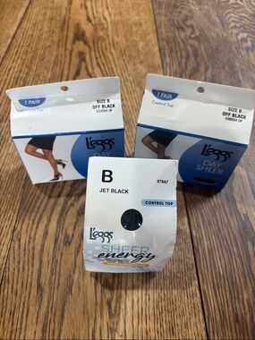 NWT - 3 Sheer Energy Control Top Pantyhose - Jet Black and Off Black